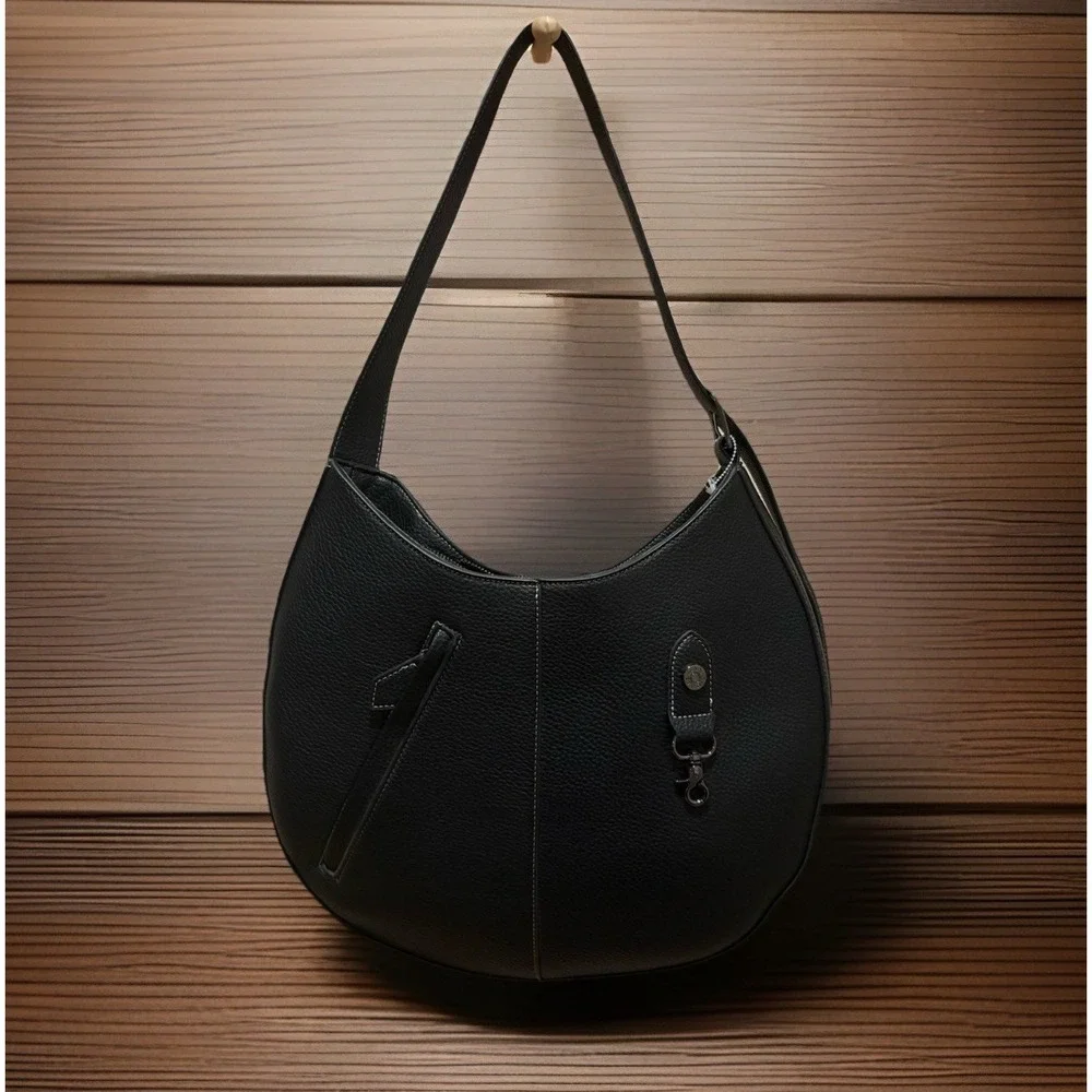 Max Studio The Pebble Grain Travel Hobo Black Bag - XL